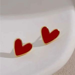 Red and gold heart shaped earrings